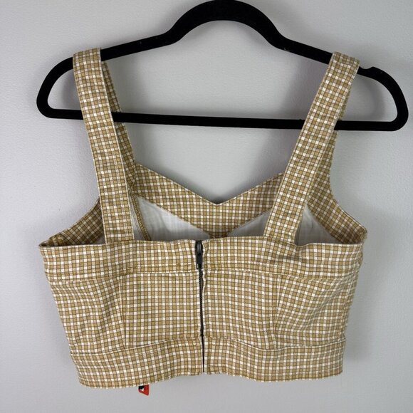 Madewell Women's Gold Mini Check Denim Supercrop Tank Top Sweetheart Neck Sz 12 - Picture 8 of 10